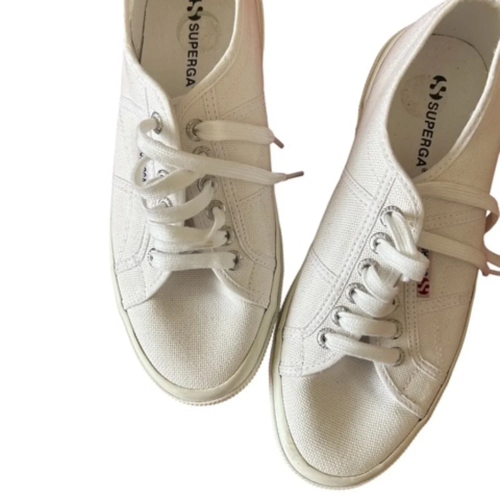 Superga White Canvas Low-Top Sneakers with Subtle Red Logo